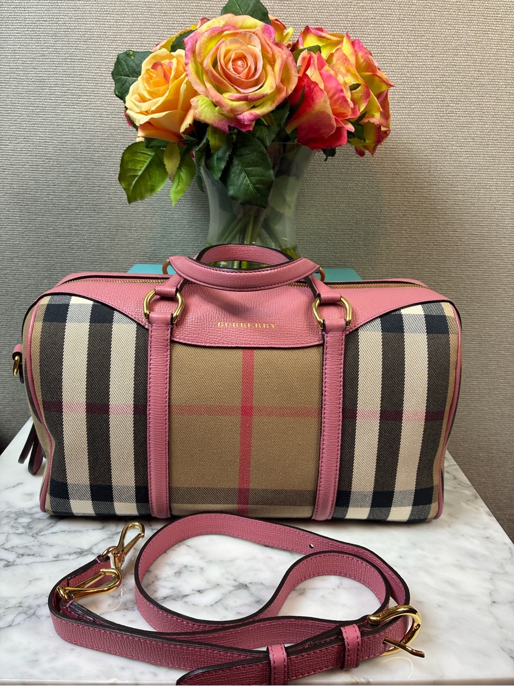 Burberry Mauve Pink House Check Alchester Bowling Bag - Fantastic Condition